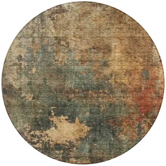 8' Sage Tan And Copper Round Abstract Washable Indoor Outdoor Area Rug Photo 5