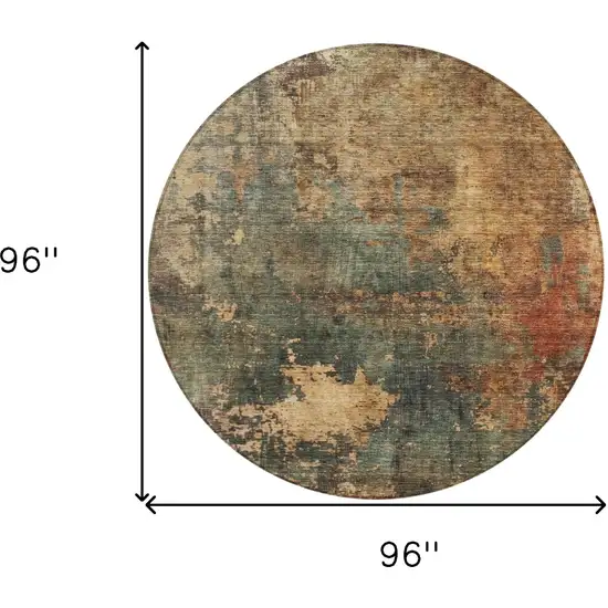 8' Sage Tan And Copper Round Abstract Washable Indoor Outdoor Area Rug Photo 3