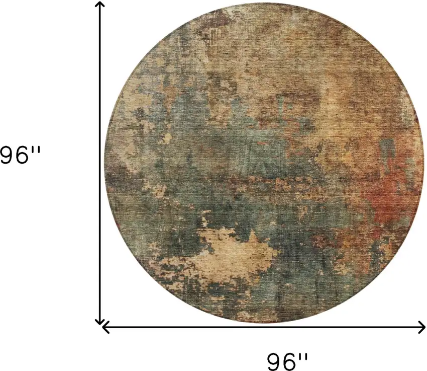 8' Sage Tan And Copper Round Abstract Washable Indoor Outdoor Area Rug Photo 3