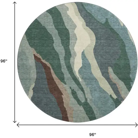 8' Sage Taupe And Beige Abstract Washable Round Rug With UV Protection Photo 8