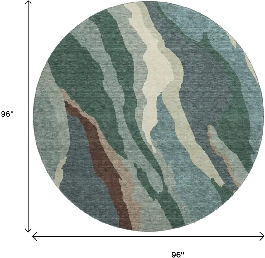 8' Sage Taupe And Beige Abstract Washable Round Rug With UV Protection Photo 8