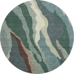 Photo of 8' Sage Taupe And Beige Abstract Washable Round Rug With UV Protection