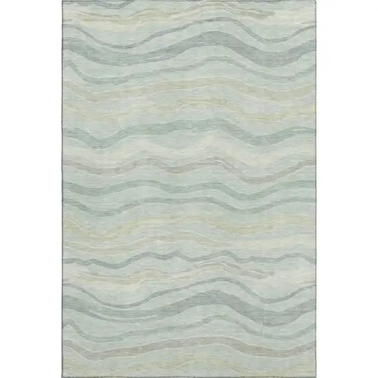 8' Sage Taupe And Ivory Striped Washable Area Rug With UV Protection Photo 1
