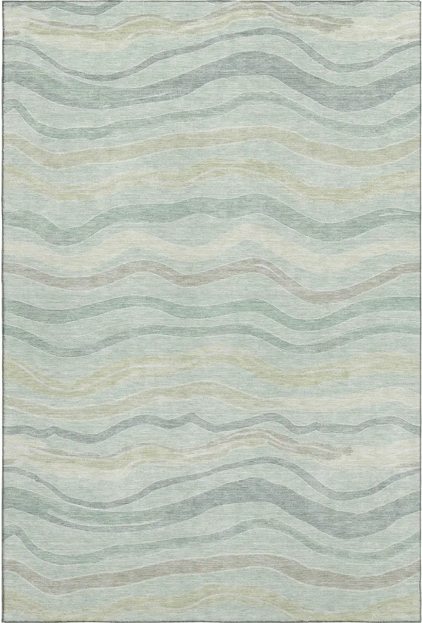 8' Sage Taupe And Ivory Striped Washable Area Rug With UV Protection Photo 1