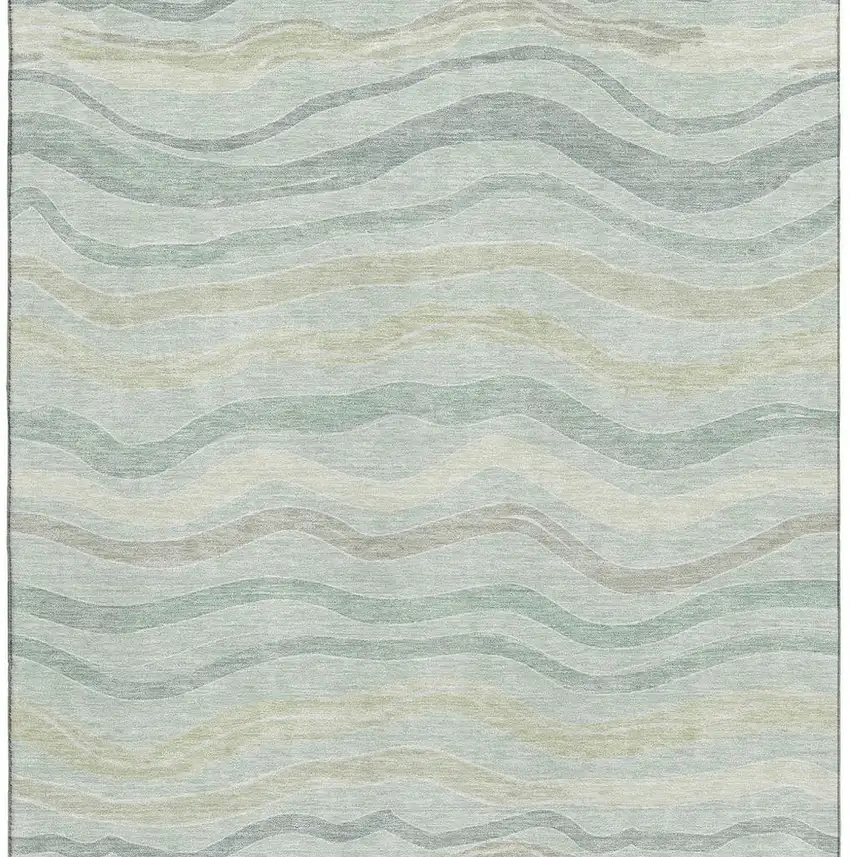 8' Sage Taupe And Ivory Striped Washable Area Rug With UV Protection Photo 2