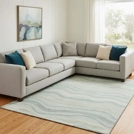 8' Sage Taupe And Ivory Striped Washable Area Rug With UV Protection Photo 2