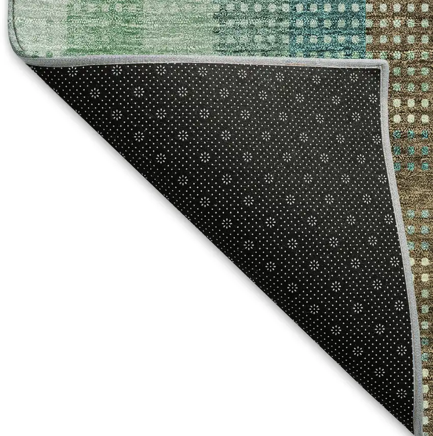 8' Sage Teal And Ivory Plaid Washable Round Rug With UV Protection Photo 5