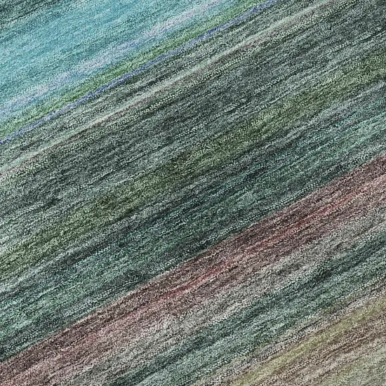 8' Sage Teal And Lavender Striped Washable Round Rug With UV Protection Photo 8