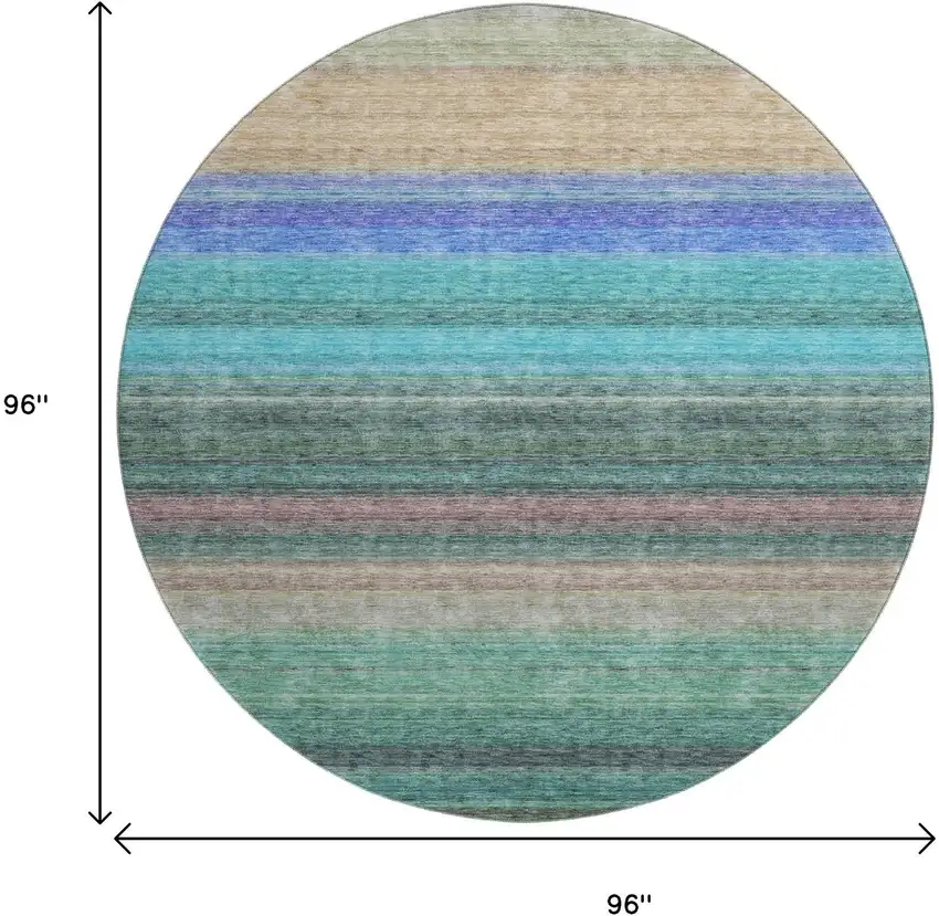 8' Sage Teal And Lavender Striped Washable Round Rug With UV Protection Photo 9