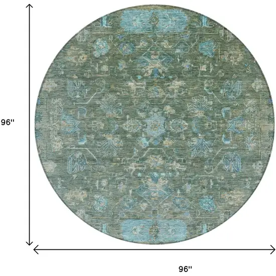 8' Sage Teal Blue And Beige Round Tribal Washable Indoor Outdoor Area Rug Photo 4