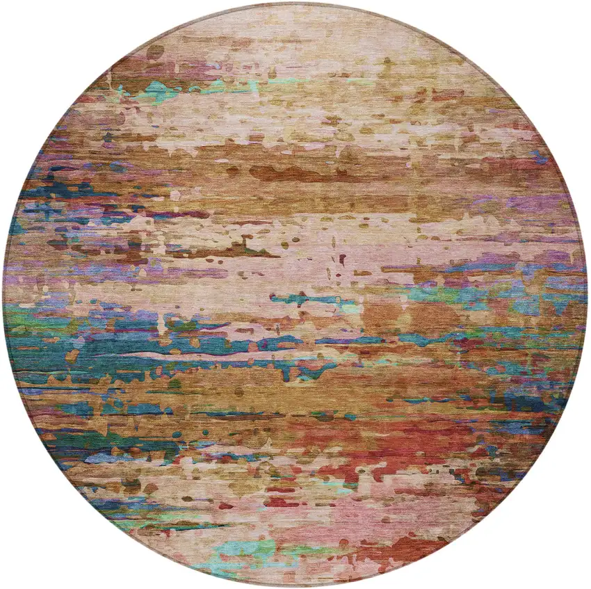 8' Sage Teal Blue And Blush Round Abstract Washable Indoor Outdoor Area Rug Photo 4