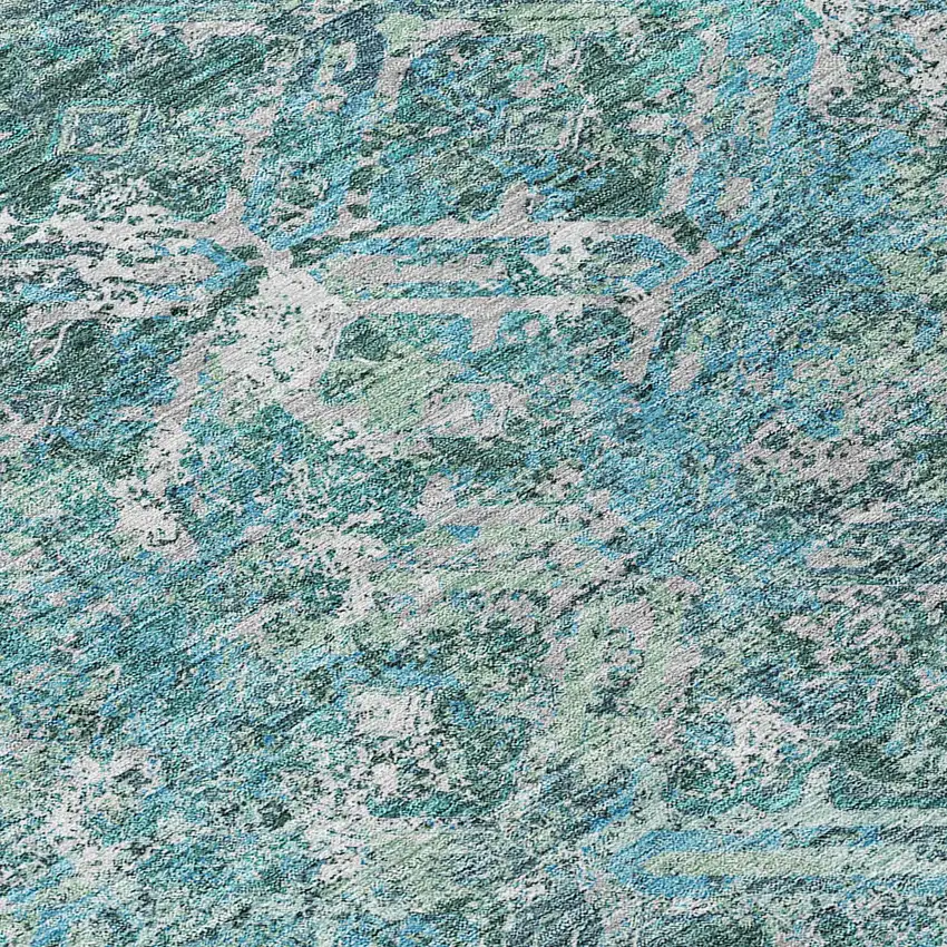8' Sage Teal Blue And Gray Round Geometric Washable Indoor Outdoor Area Rug Photo 9