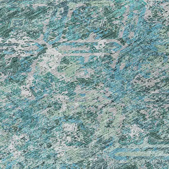 8' Sage Teal Blue And Gray Round Geometric Washable Indoor Outdoor Area Rug Photo 9