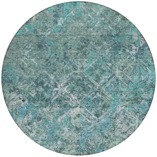 8' Sage Teal Blue And Gray Round Geometric Washable Indoor Outdoor Area Rug Photo 5