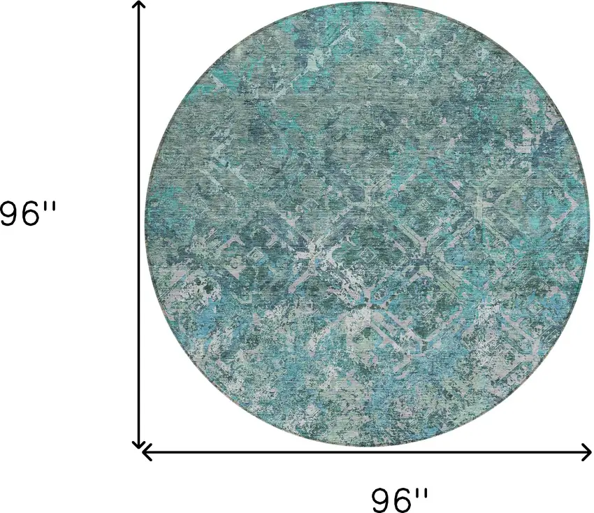 8' Sage Teal Blue And Gray Round Geometric Washable Indoor Outdoor Area Rug Photo 8