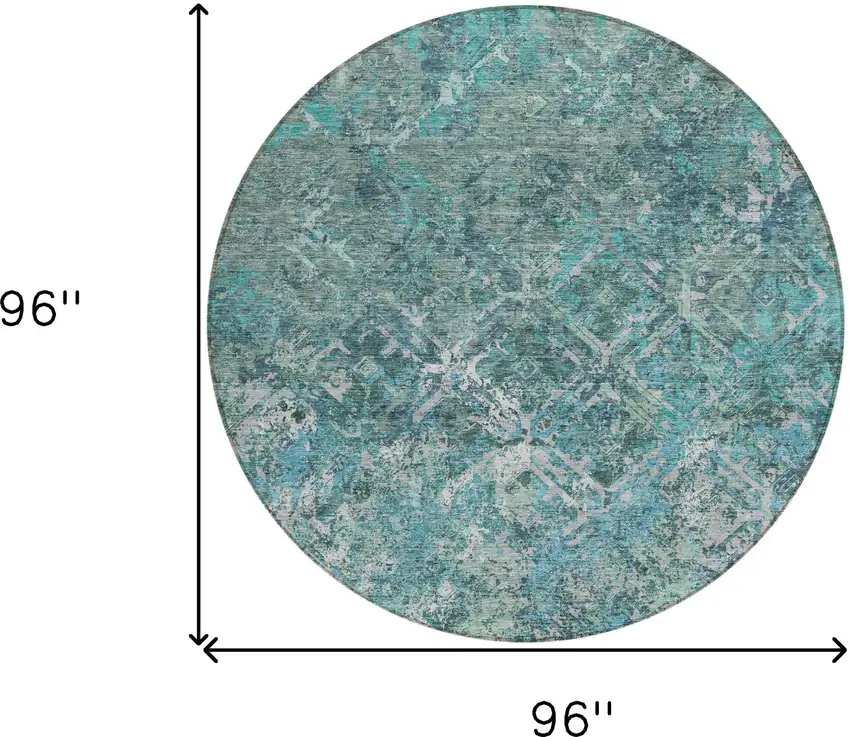 8' Sage Teal Blue And Gray Round Geometric Washable Indoor Outdoor Area Rug Photo 8