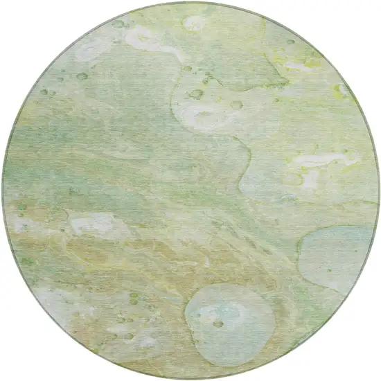 8' Sage Teal Blue And Ivory Round Abstract Washable Indoor Outdoor Area Rug Photo 1