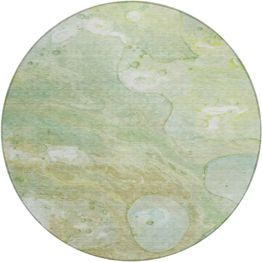 8' Sage Teal Blue And Ivory Round Abstract Washable Indoor Outdoor Area Rug Photo 1