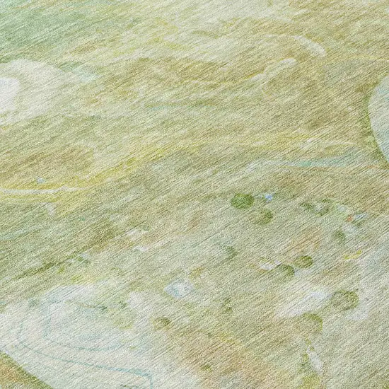 8' Sage Teal Blue And Ivory Round Abstract Washable Indoor Outdoor Area Rug Photo 9