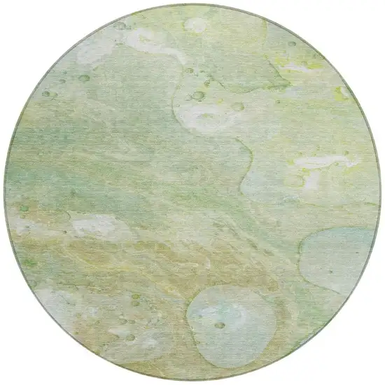8' Sage Teal Blue And Ivory Round Abstract Washable Indoor Outdoor Area Rug Photo 3