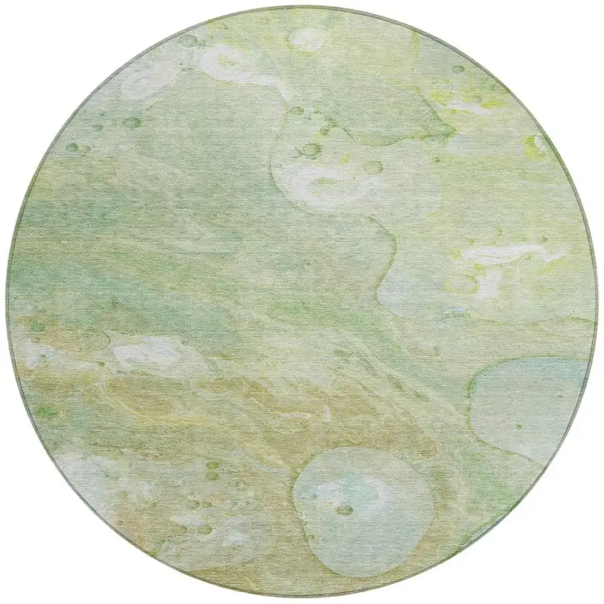 8' Sage Teal Blue And Ivory Round Abstract Washable Indoor Outdoor Area Rug Photo 3