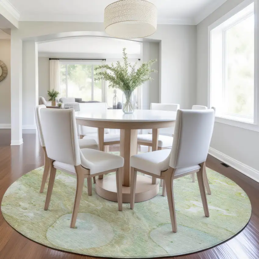 8' Sage Teal Blue And Ivory Round Abstract Washable Indoor Outdoor Area Rug Photo 6