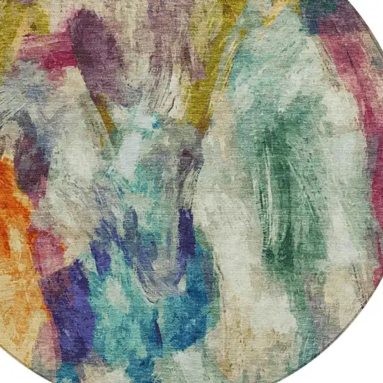 8' Sage Teal Blue Orange Blush And Gold Round Abstract Washable Indoor Outdoor Area Rug Photo 5