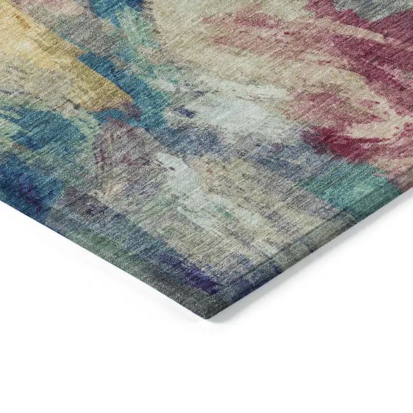 8' Sage Teal Blue Orange Blush And Gold Round Abstract Washable Indoor Outdoor Area Rug Photo 6