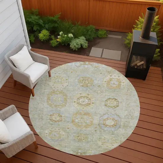 8' Sage Wheat And Artichoke Green Round Medallion Washable Indoor Outdoor Area Rug Photo 7