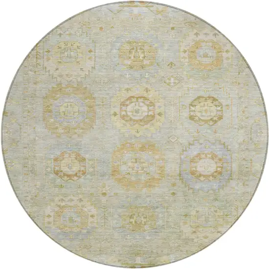 8' Sage Wheat And Artichoke Green Round Medallion Washable Indoor Outdoor Area Rug Photo 2