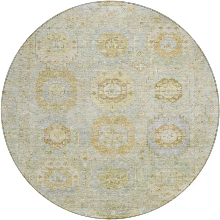 8' Sage Wheat And Artichoke Green Round Medallion Washable Indoor Outdoor Area Rug Photo 2