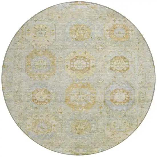 8' Sage Wheat And Artichoke Green Round Medallion Washable Indoor Outdoor Area Rug Photo 4