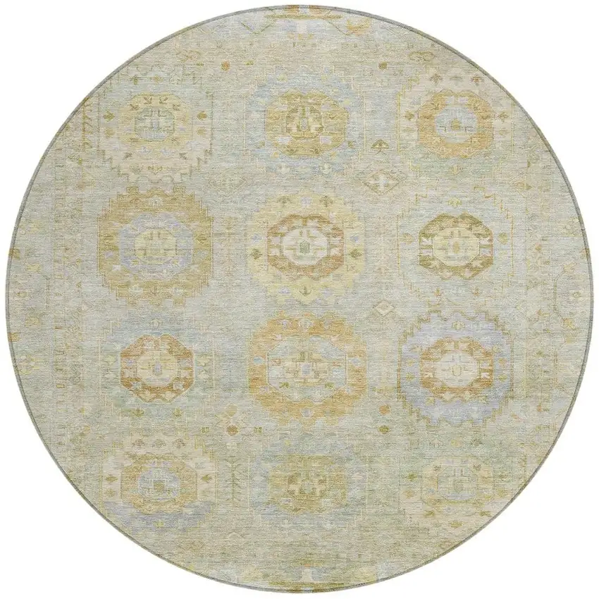 8' Sage Wheat And Artichoke Green Round Medallion Washable Indoor Outdoor Area Rug Photo 4