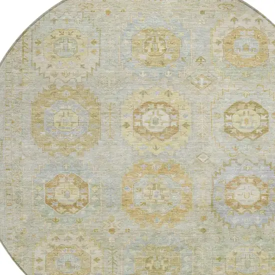 8' Sage Wheat And Artichoke Green Round Medallion Washable Indoor Outdoor Area Rug Photo 6