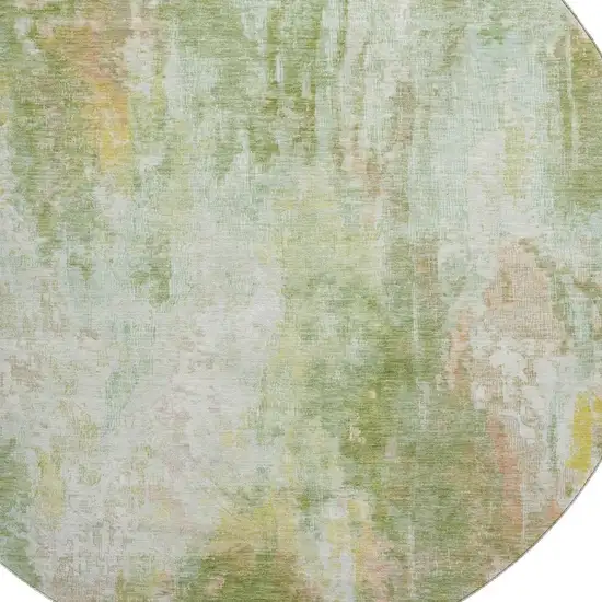 8' Sage Wheat And Ivory Abstract Washable Round Rug With UV Protection Photo 2