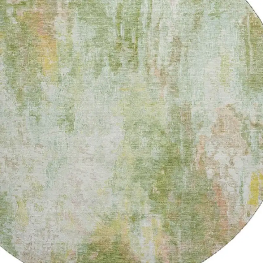 8' Sage Wheat And Ivory Abstract Washable Round Rug With UV Protection Photo 2