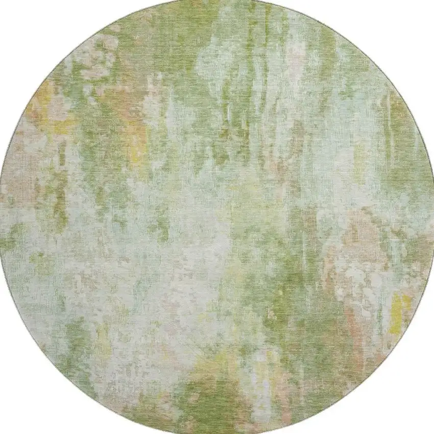8' Sage Wheat And Ivory Abstract Washable Round Rug With UV Protection Photo 3