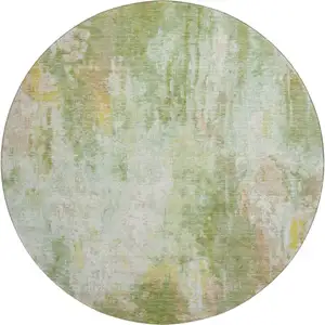 Photo of 8' Sage Wheat And Ivory Abstract Washable Round Rug With UV Protection