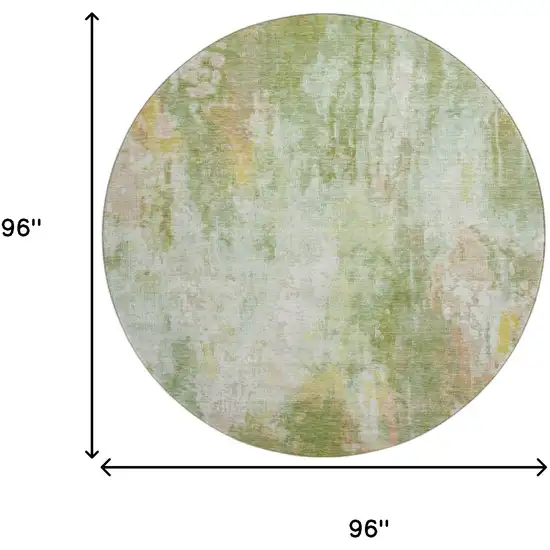 8' Sage Wheat And Ivory Abstract Washable Round Rug With UV Protection Photo 9