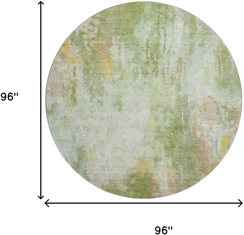 8' Sage Wheat And Ivory Abstract Washable Round Rug With UV Protection Photo 9