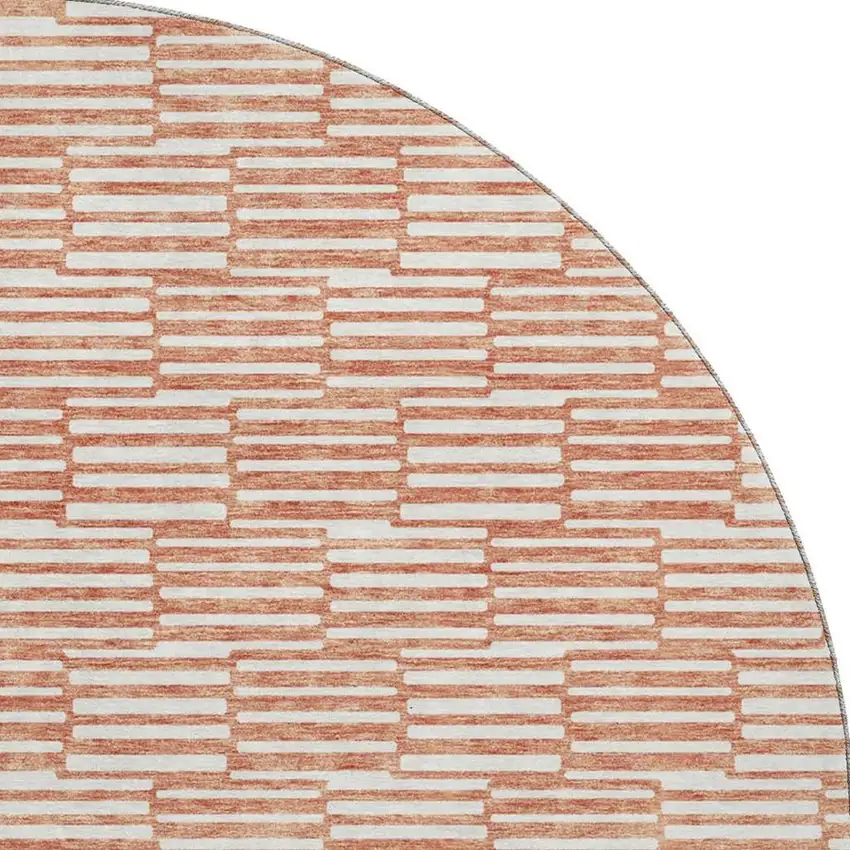 8' Salmon And Beige Abstract Geometric Washable Round Rug With UV Protection Photo 4