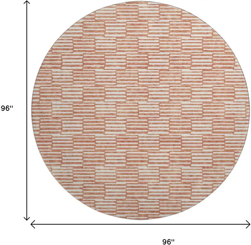8' Salmon And Beige Abstract Geometric Washable Round Rug With UV Protection Photo 3