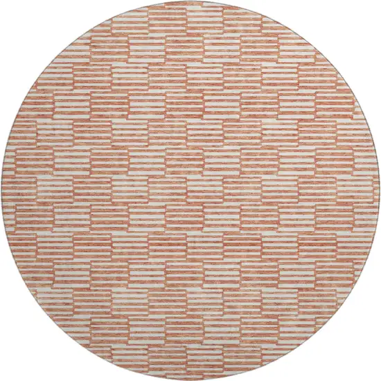 8' Salmon And Beige Abstract Geometric Washable Round Rug With UV Protection Photo 1