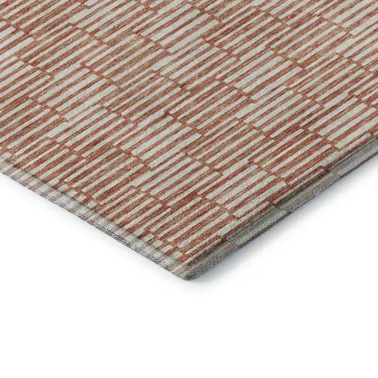 8' Salmon And Beige Abstract Geometric Washable Round Rug With UV Protection Photo 7