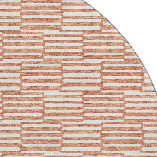 8' Salmon And Beige Abstract Geometric Washable Round Rug With UV Protection Photo 3