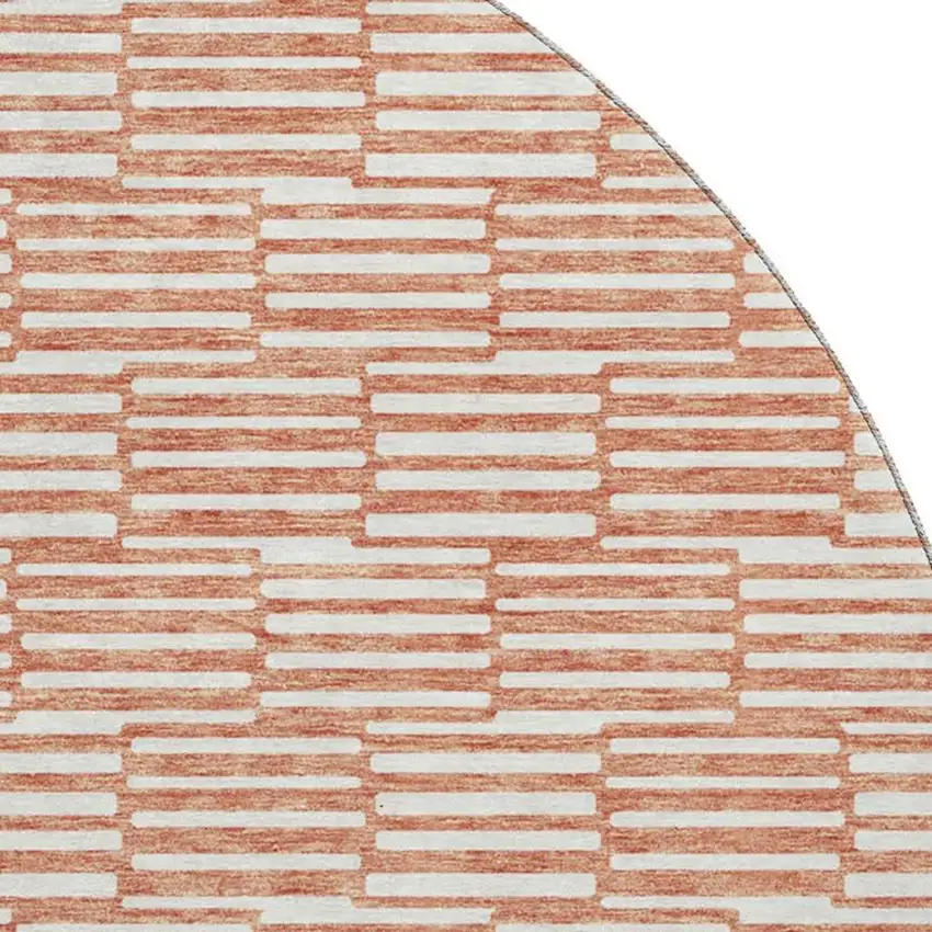 8' Salmon And Beige Abstract Geometric Washable Round Rug With UV Protection Photo 3