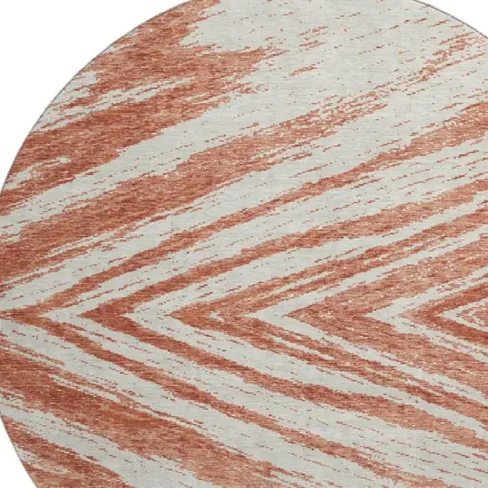 8' Salmon And Beige Abstract Washable Round Rug With UV Protection Photo 3