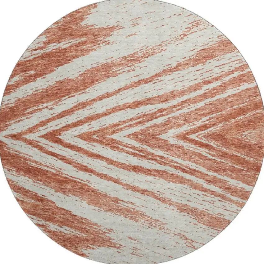 8' Salmon And Beige Abstract Washable Round Rug With UV Protection Photo 4