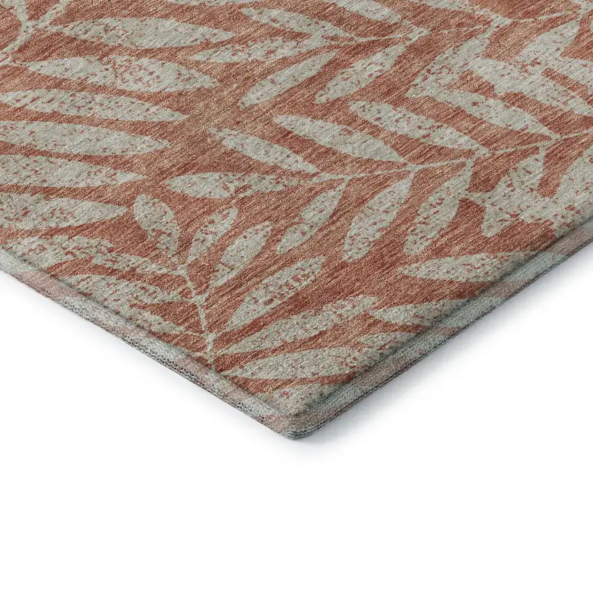 8' Salmon And Beige Floral Washable Round Rug With UV Protection Photo 7