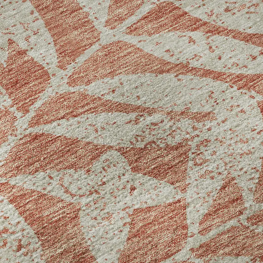 8' Salmon And Beige Floral Washable Round Rug With UV Protection Photo 9